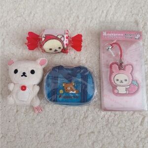 San-X Rilakkuma Korilakkuma Tenori Towel Bag Strawberry Keychain Bundle